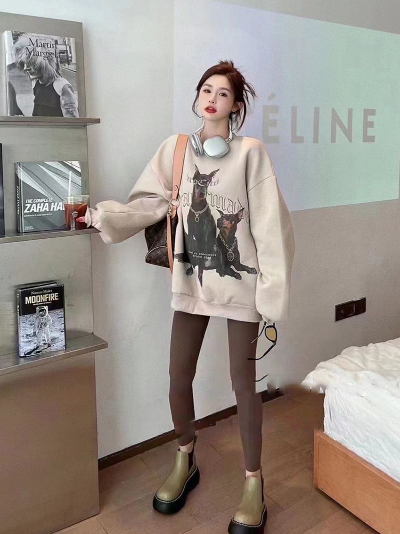 吉兔狗 纯棉杜宾狗卫衣印花圆领套头韩版宽松卫衣女秋冬款慵懒风