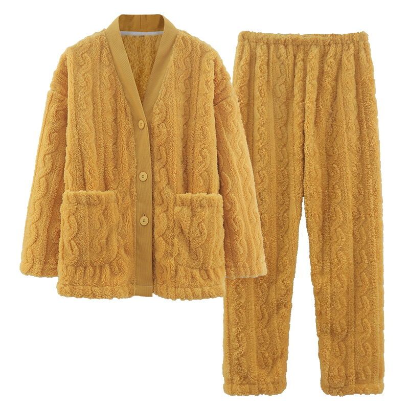 Nanjiren 100% coral fleece flannel loose high-value lazy wind winter warm and thick home clothing suit