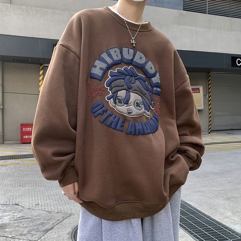 American retro foam sweatshirt for men in autumn hiphop trendy brand ins high street 2022 new loose round neck top