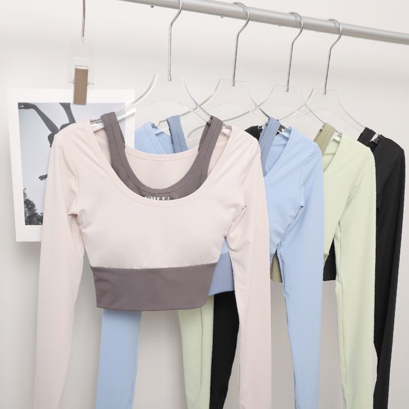 瑜伽服女運動長袖上衣女緊身顯瘦帶胸墊專業高端高級感健身服秋冬