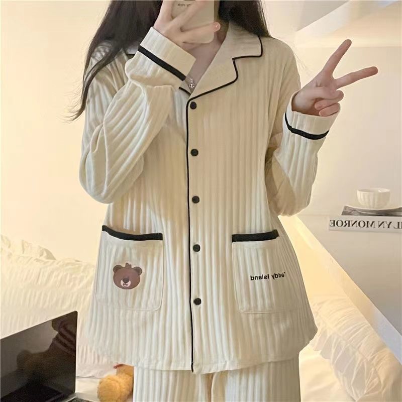 Korean version of ins pajamas women's spring and autumn long-sleeved loose sweet can be worn outside cute bear student home service suit