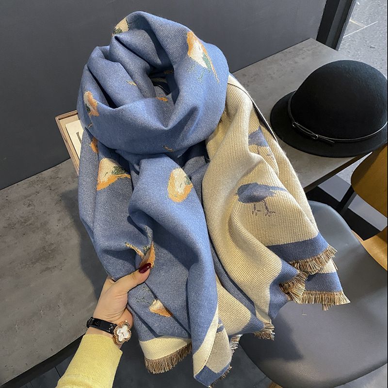 Light luxury fashion senior sense of one hundred magpie faux cashmere ladies winter new warm shawl scarf_voghion.com