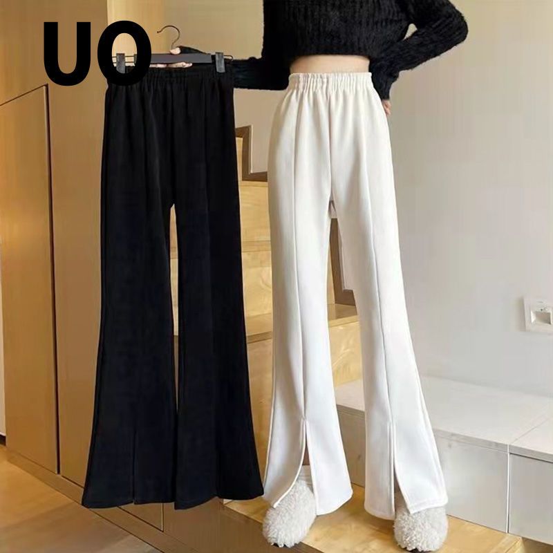UO extra large size women's autumn loose fat sister 2-300 catties slim casual straight black Korean version slit pants