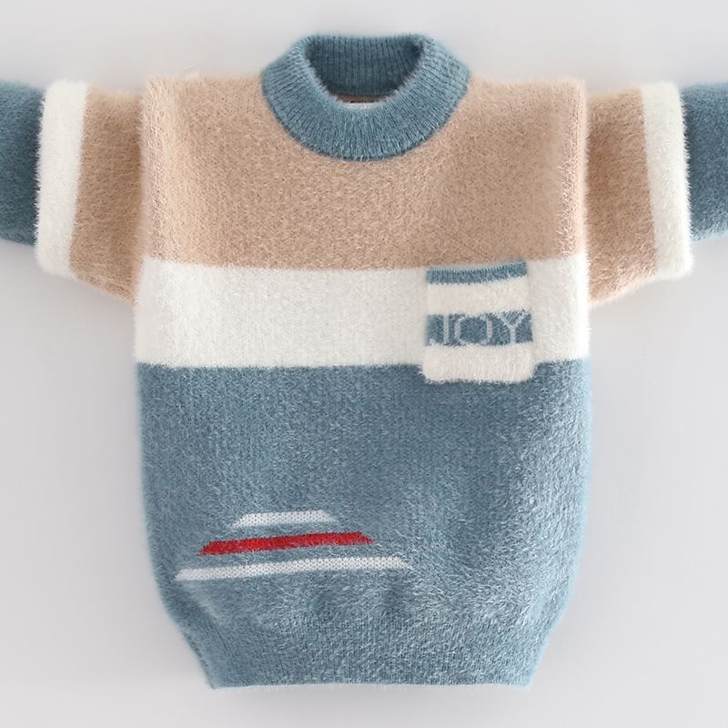 Boys' mink fleece sweater 2022 autumn and winter new children's Korean style knitted pullover middle and big children's thickened foreign style sweater