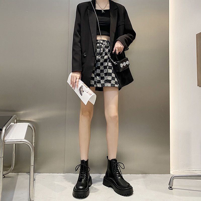 甜酷馬丁靴女2023秋新款瘦瘦靴厚底系帶黑色復古英倫風機車短靴子