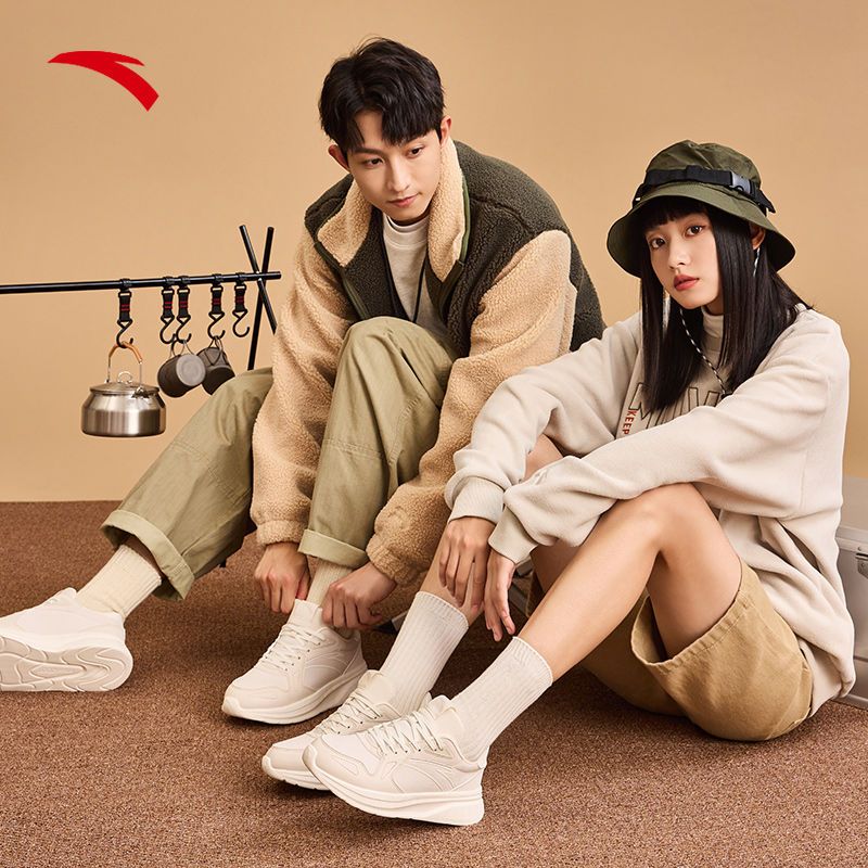 ANTA casual for men in autumn summer, breathable lightweight leather surface, trendy and versatile running, white thick_voghion.com