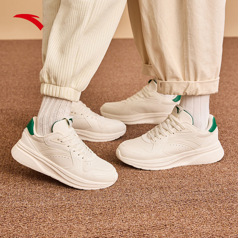 ANTA casual for men in autumn summer, breathable lightweight leather surface, trendy and versatile running, white thick_voghion.com