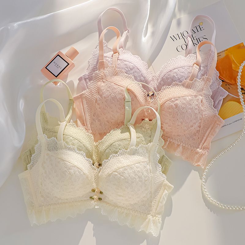 New Japanese girls' bra set small chest gathers without steel ring to close breasts anti-sagging anti-expansion sexy underwear