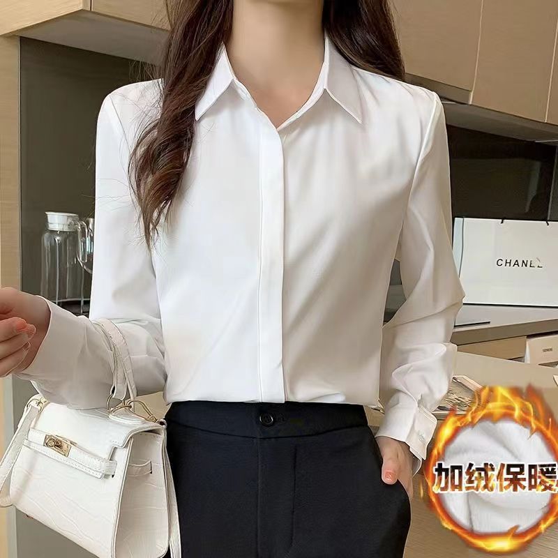 白色襯衫設計感小眾女人味2023新款加絨爆款時尚外穿襯衣女裝長袖