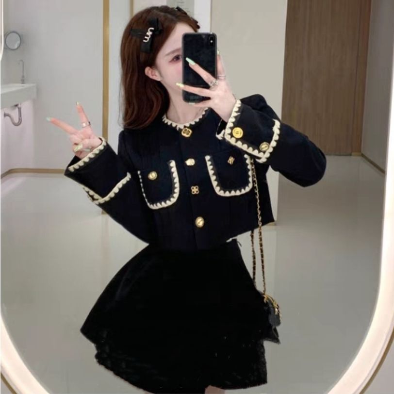 Large size fat mm high-end sense royal sister suit skirt women's short jacket + skirt small fragrant wind professional two-piece set 200 catties [completed on January 5]