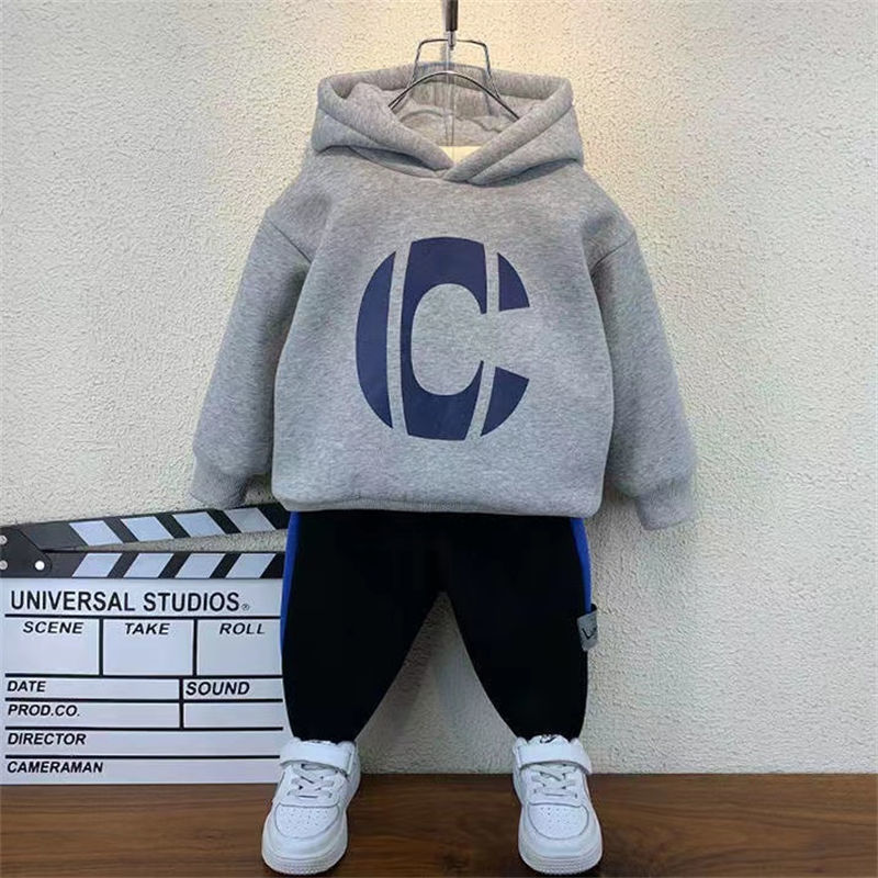 Boys Korean version of the hooded sweater  new autumn and winter children's clothing baby simple trend middle and small children's all-match tops tide