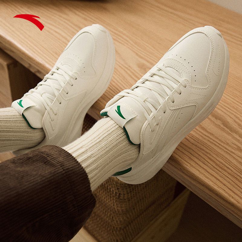 ANTA casual for men in autumn summer, breathable lightweight leather surface, trendy and versatile running, white thick_voghion.com