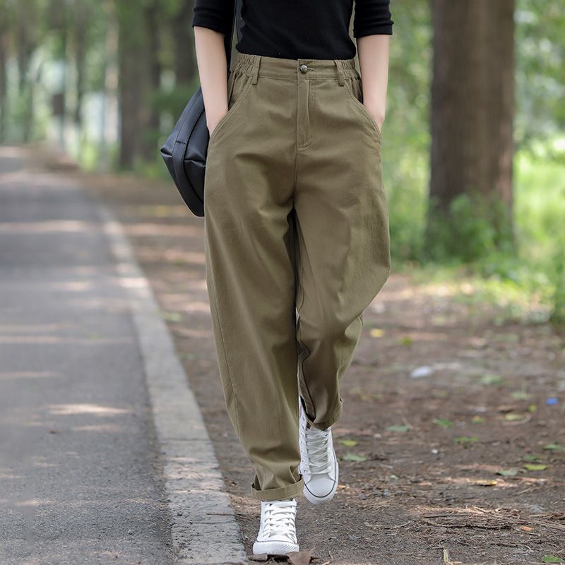 高腰寬鬆小腳哈倫褲女2023新款氣質百搭顯瘦收腰蘿蔔褲休閒工裝褲