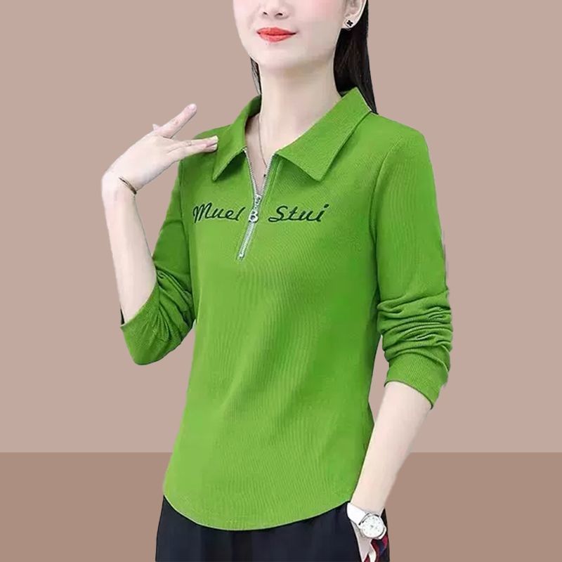 [piqué cotton] early autumn fashion POLO shirt autumn 2023 new style slim and thin solid color long-sleeved sweater ladies