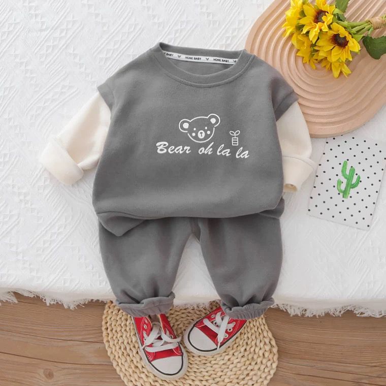 Suit boy's clothing 2022 new baby cute children's spring and autumn long-sleeved sweater two-piece set baby foreign style