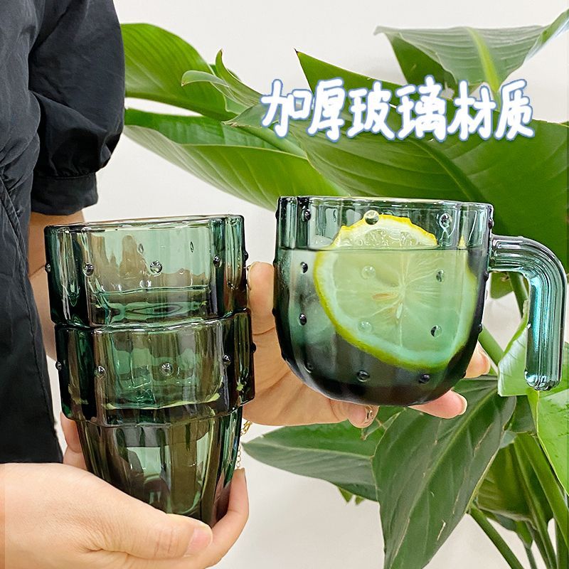 仙人掌玻璃杯子套装喝水高颜值水杯家用创意ins风可叠套杯组茶杯