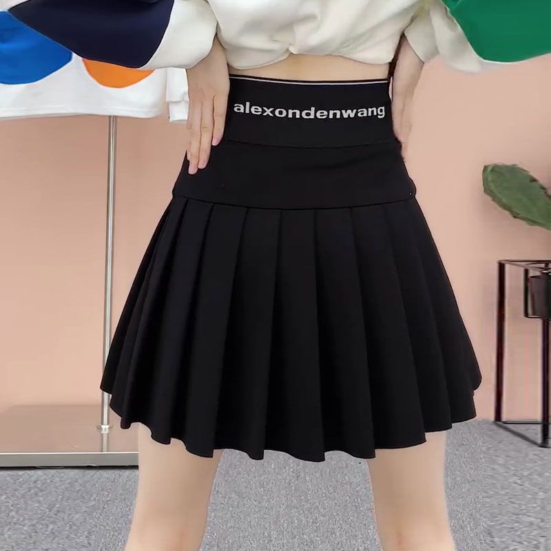 百褶裙2023新款春秋防走光彈力垂感高腰顯瘦黑色半身裙女a字短裙