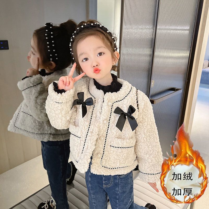 Girls' lamb velvet jacket with small fragrance and velvet 2022 latest style princess style bowknot fashionable temperament celebrity trend