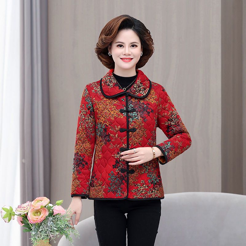 Winter new plus velvet thickened warm cotton clothes for middle-aged and elderly women large size lapel mother long-sleeved cotton-padded cotton-padded jacket