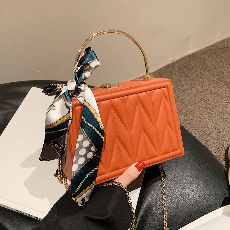 Baobao Women's 2023 New Korean Versatile Scarf Small Square Handheld Box Bag Pleated Embroidery Thread Chain_voghion.com