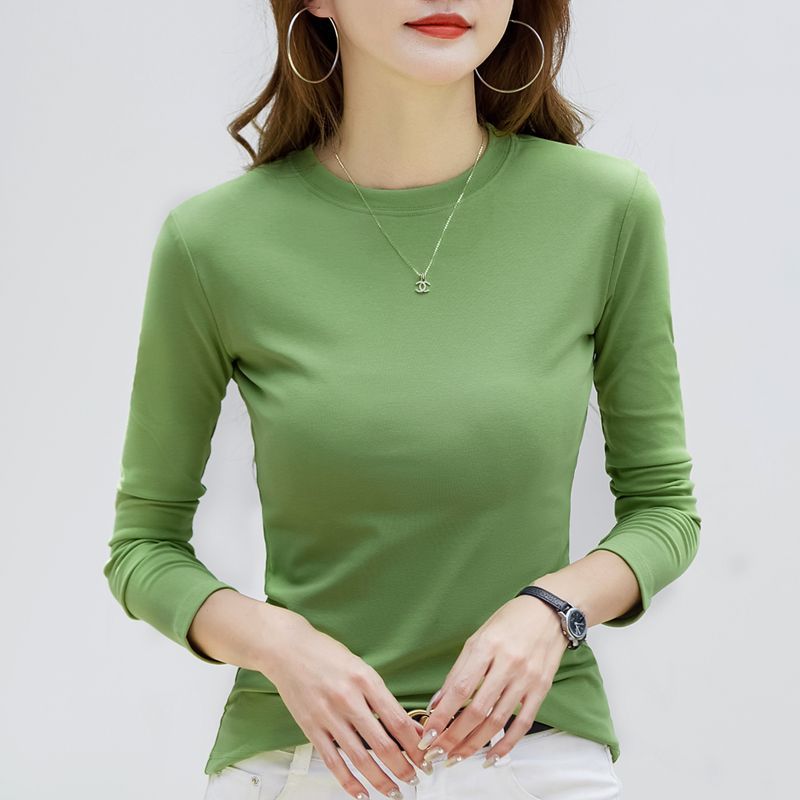 White long-sleeved t-shirt women's 2023 autumn new front shoulder slim cotton solid color small round neck bottoming shirt foreign style