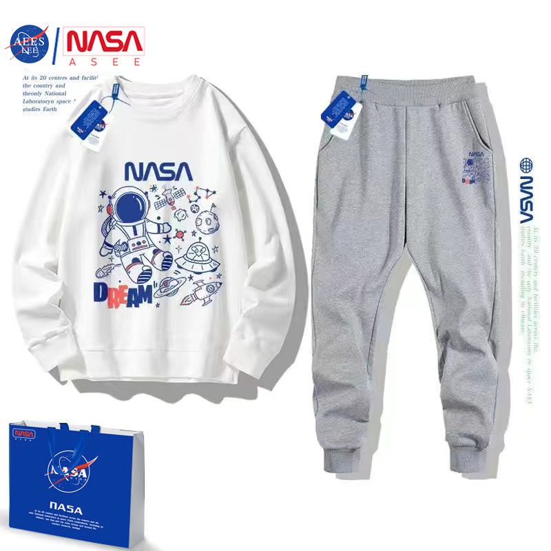 NASAAESS联名宇航男女童卫衣卫裤套装秋冬中大童儿童两件套亲子装