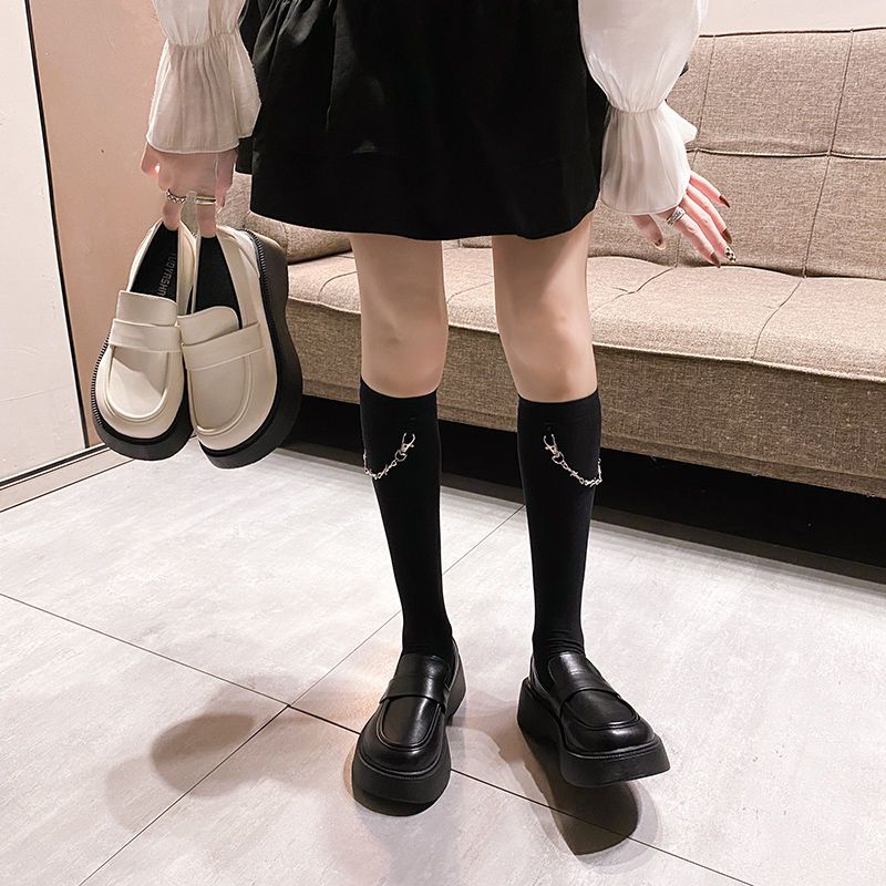 真皮樂福鞋女2022秋新款厚底松糕鞋日系JK英倫風小皮鞋一腳蹬女鞋