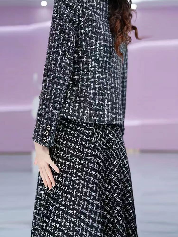 Single/Set Autumn New Fashion Temperament Suit Female Covering Meat Showing Thin Fragrance Dress Coat Two-Piece Suit