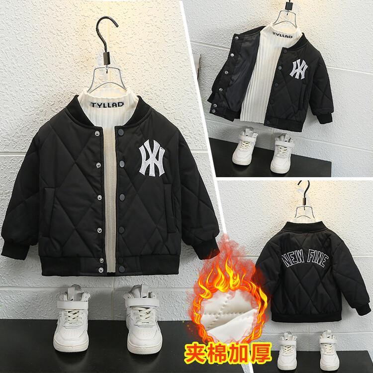 男童秋春夾棉加厚外套2023新款洋氣兒童加絨夾克男孩帥氣棒球服潮