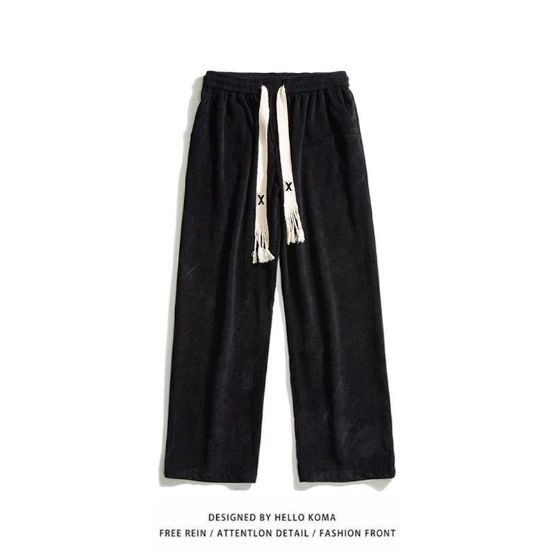 Corduroy casual pants men's trendy all-match drape wide-leg pants ins American style high street Hong Kong style loose straight trousers