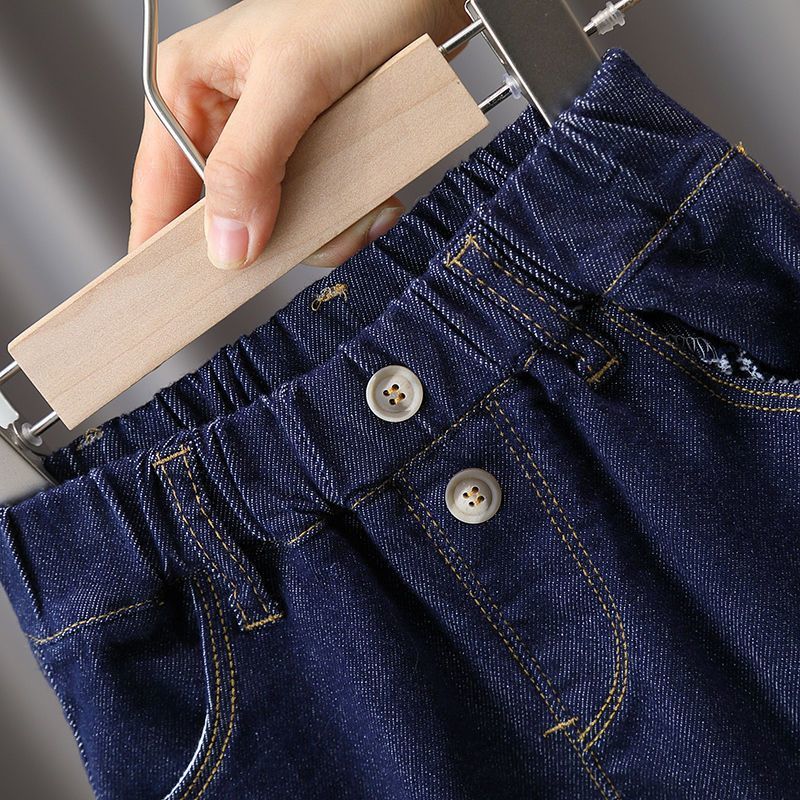Children's clothing, boys' jeans, children's foreign style, all-match outerwear, long pants, children's baby soft material elastic pants