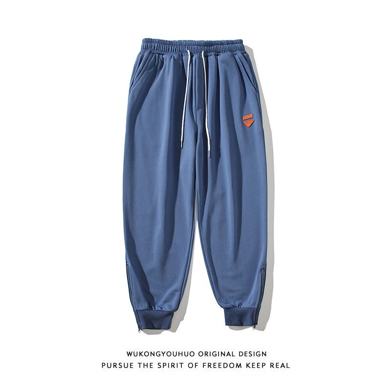 Summer American style pants blue pants men's nine points beam pants Japanese solid color loose large size trendy casual pants men