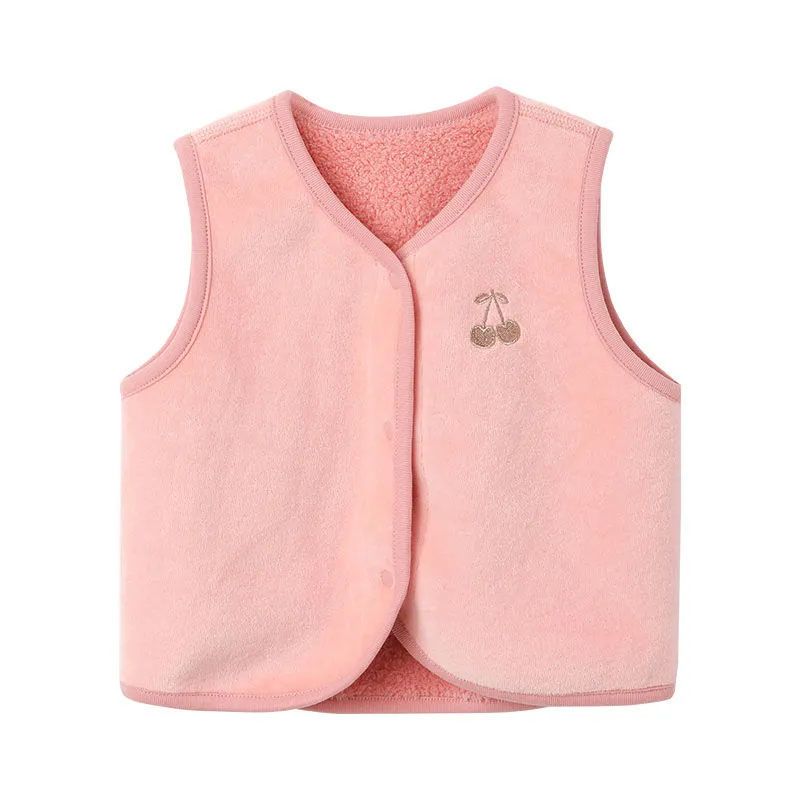 Baby early autumn clothes plus velvet small cherry embroidery vest autumn male and female baby newborn lamb velvet warm vest