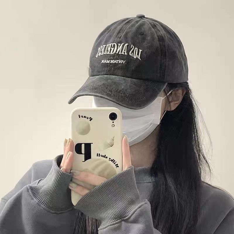 Big head circumference hat female retro industrial old washed trendy thin section soft top peaked cap all-match solid color baseball cap