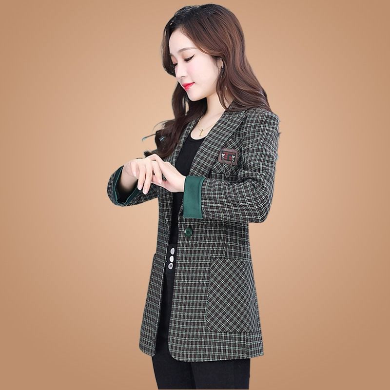 Plaid suit jacket women's spring and autumn 2023 new fashion casual temperament thin and age-reducing all-match long-sleeved small suit