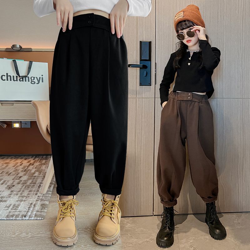 女童褲子春秋款2023女大童燈籠褲秋季網紅炸街寬鬆秋裝兒童哈倫褲