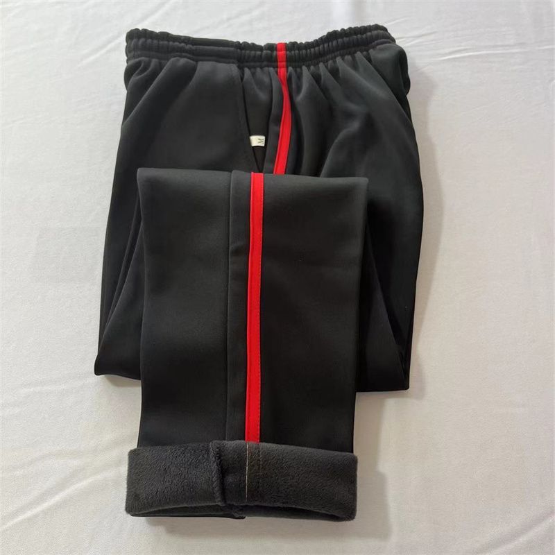 冬季校服裤一条杠深蓝色中小学生男女宽松运动裤黑色红条加厚校裤