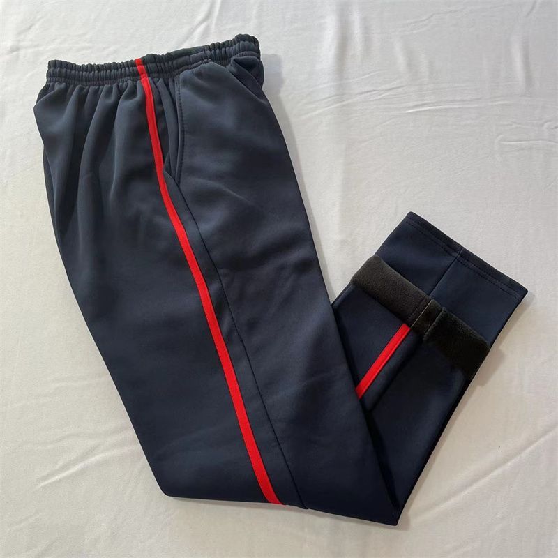 冬季校服裤一条杠深蓝色中小学生男女宽松运动裤黑色红条加厚校裤