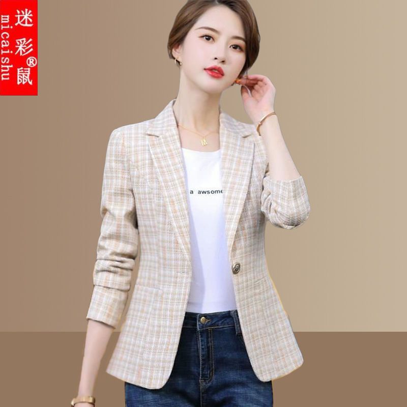Middle-aged women's high-end suit checkered jacket 40-year-old 50-year-old mother spring and autumn small Western-style small suit top