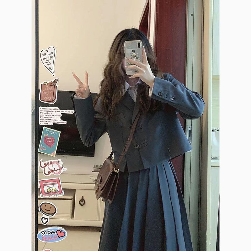 College style suit dress women's early autumn clothes 2022 new high-end long skirt two-piece suit spring and autumn