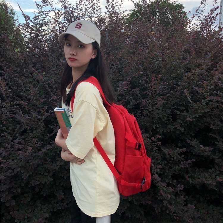 简约书包女士韩版高中学生大学生背包初中生日系百搭潮牌双肩包男