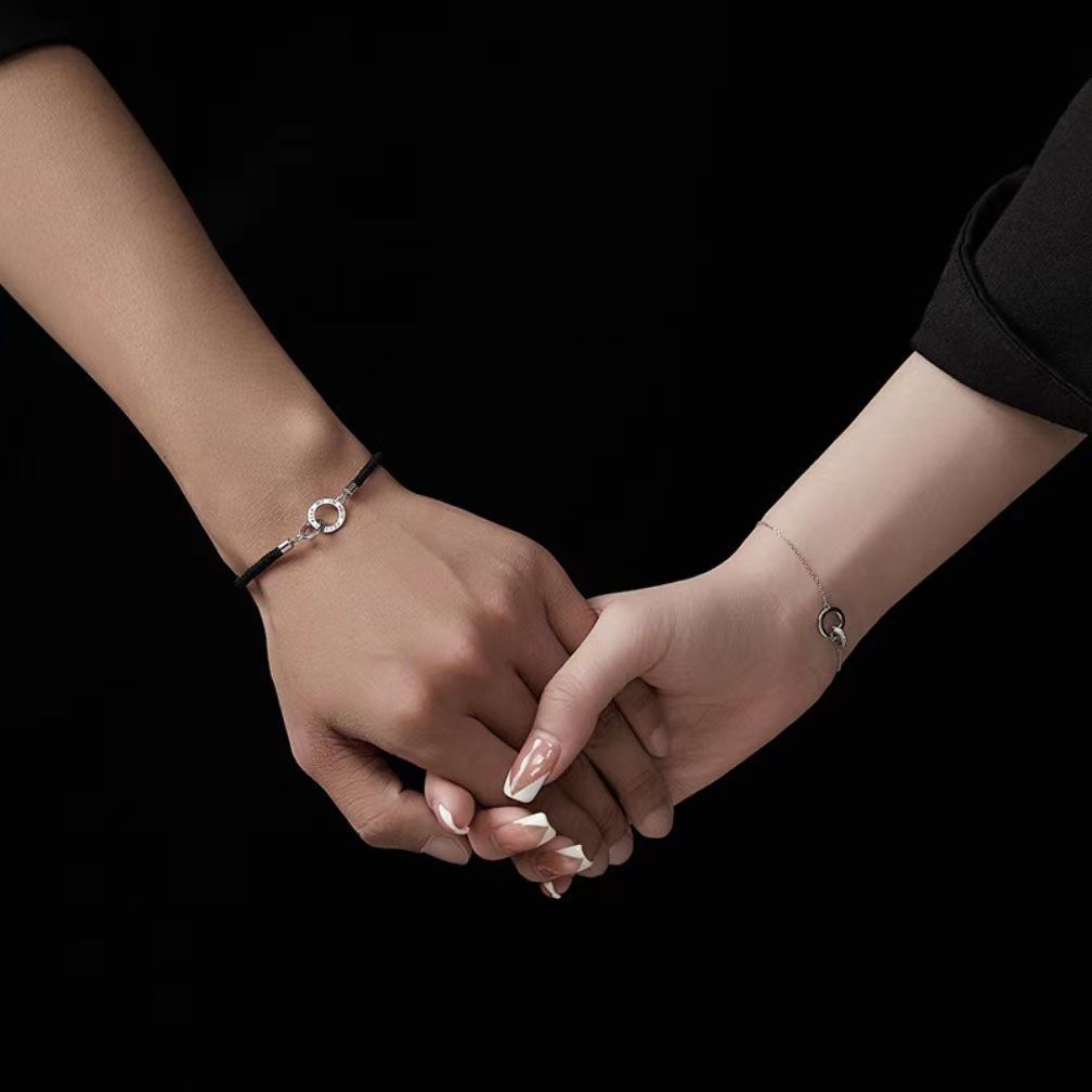 纯银环环相扣情侣手链一对ins小众设计感韩版学生编织手绳情侣款