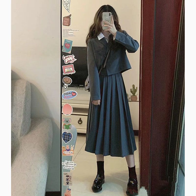 College style suit dress women's early autumn clothes 2022 new high-end long skirt two-piece suit spring and autumn
