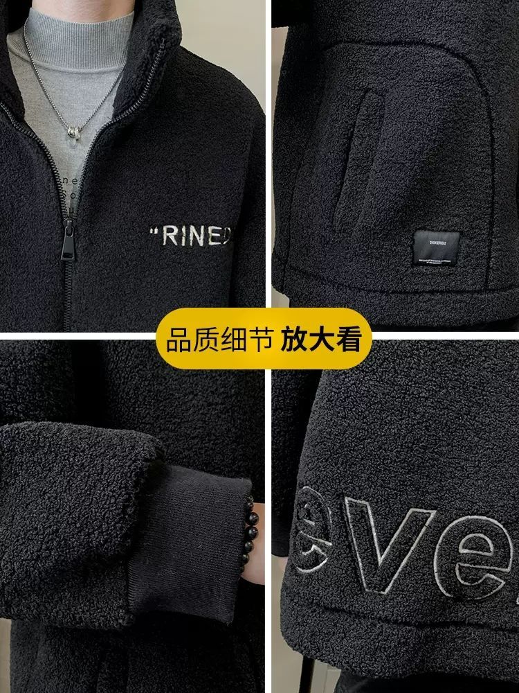 Lamb wool cotton coat men's 2022 new winter trend grain velvet plus velvet thickened lamb velvet winter coat