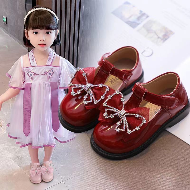 3-12岁】女童鞋子新款公主鞋漆光皮鞋软底幼儿园表演鞋红色小皮鞋
