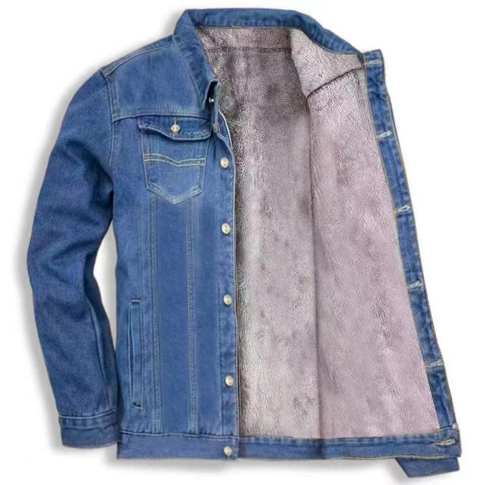Plus velvet thickened denim jacket men's warm wear-resistant windproof winter middle-aged men's large size loose denim jacket