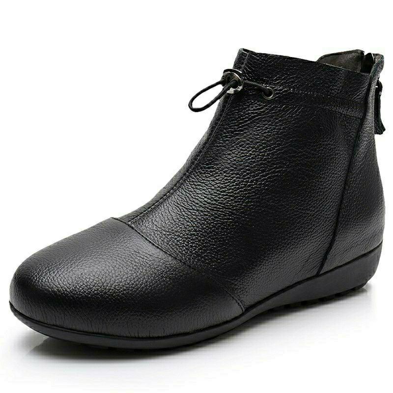 Dragonfly brand leather short boots women  new autumn women's single boots plus velvet Martin boots soft bottom wedge mother shoes