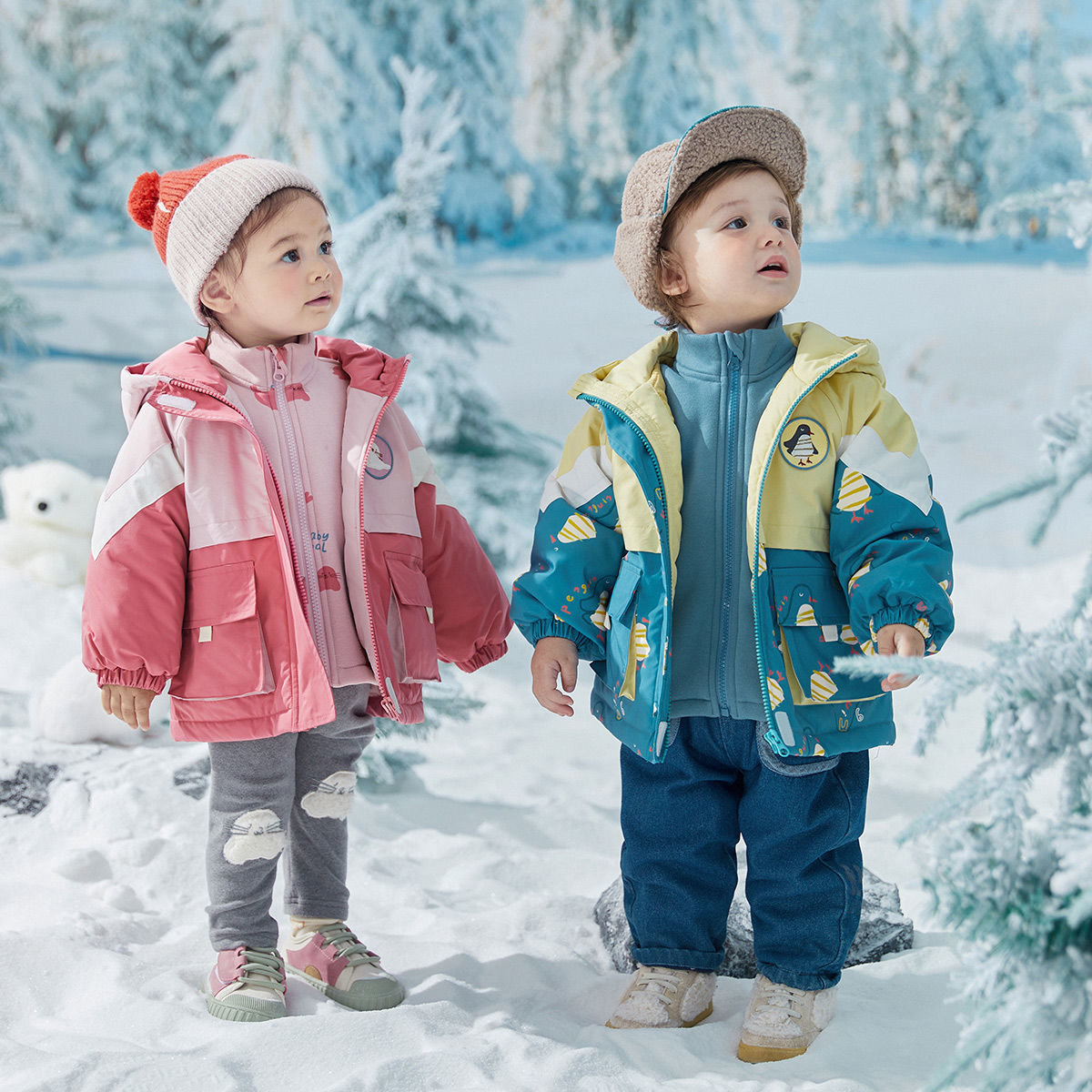 Amila children's windbreaker boys and girls winter coat plus velvet thick warm baby polar fleece two-piece suit