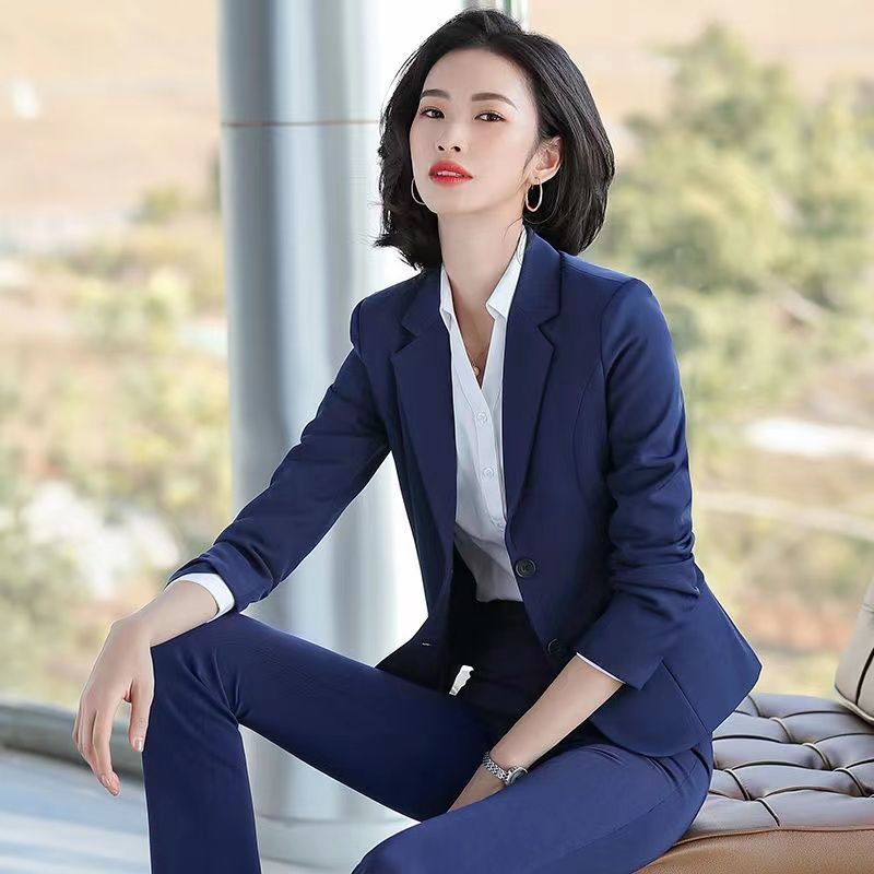 Professional wear blue suit suit female bank manager formal dress spring and autumn self-cultivation college student interview ladies overalls