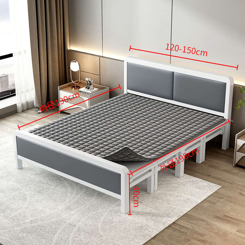Foldable bed Four fold machine Single person Double bed Wooden bed Iron bed simple and easy noon break Portable Hard board bed Lunch break bed